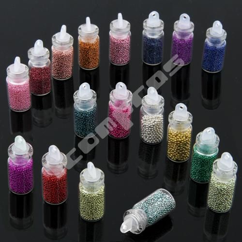 18X Fläschchen Nail Art 1mm Beads Edelstahl Multifarbe