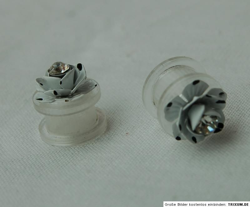 Modell Seerose weiß + Strass Stein 12 mm Tunnel/ Plug