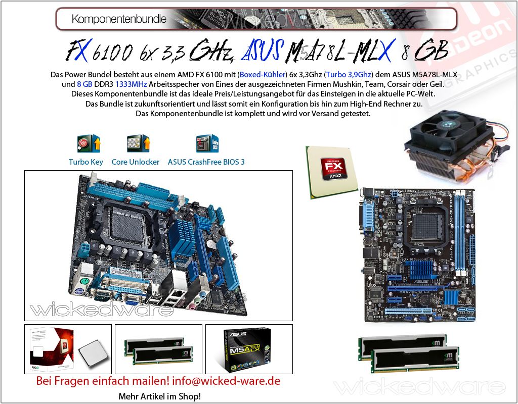 PC AufrüstKit AMD FX 6100 6x3,3GHz @ 3,9GHz(Turbo) 8 GB #838