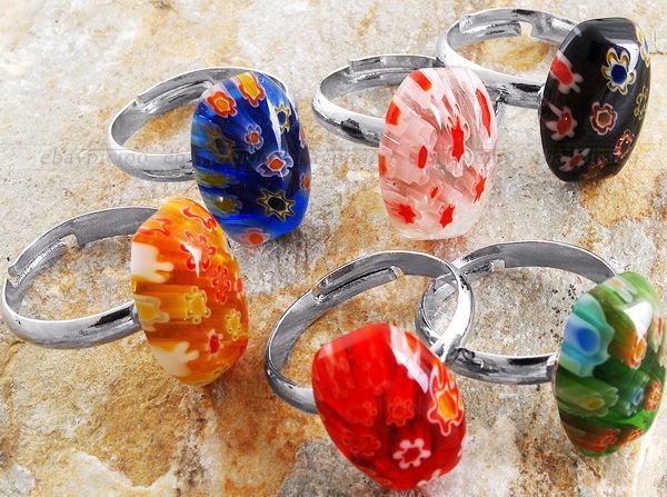 Glas Perlen Millefiori Ringe Verstellbar Farb. TREND