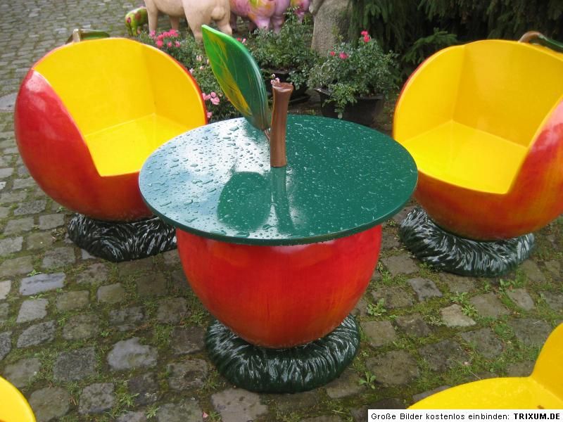 GFK Sitzgruppe Apfel Tisch & 4 Sessel Figur Garten