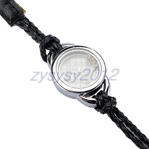 Fashion Ladys Black Double Wrap Crystal Braided Strap Wrist Watch