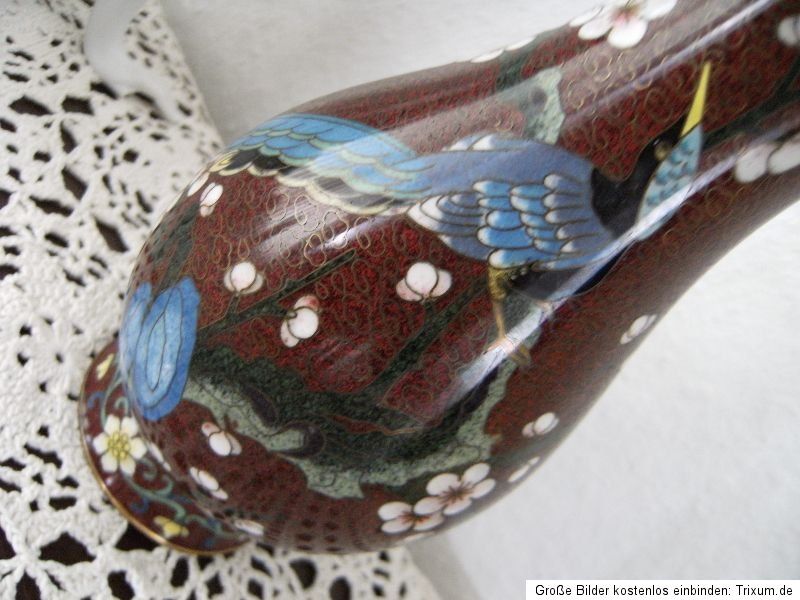 Alte Cloisonné  Vase   Vogelmotiv 1950/60