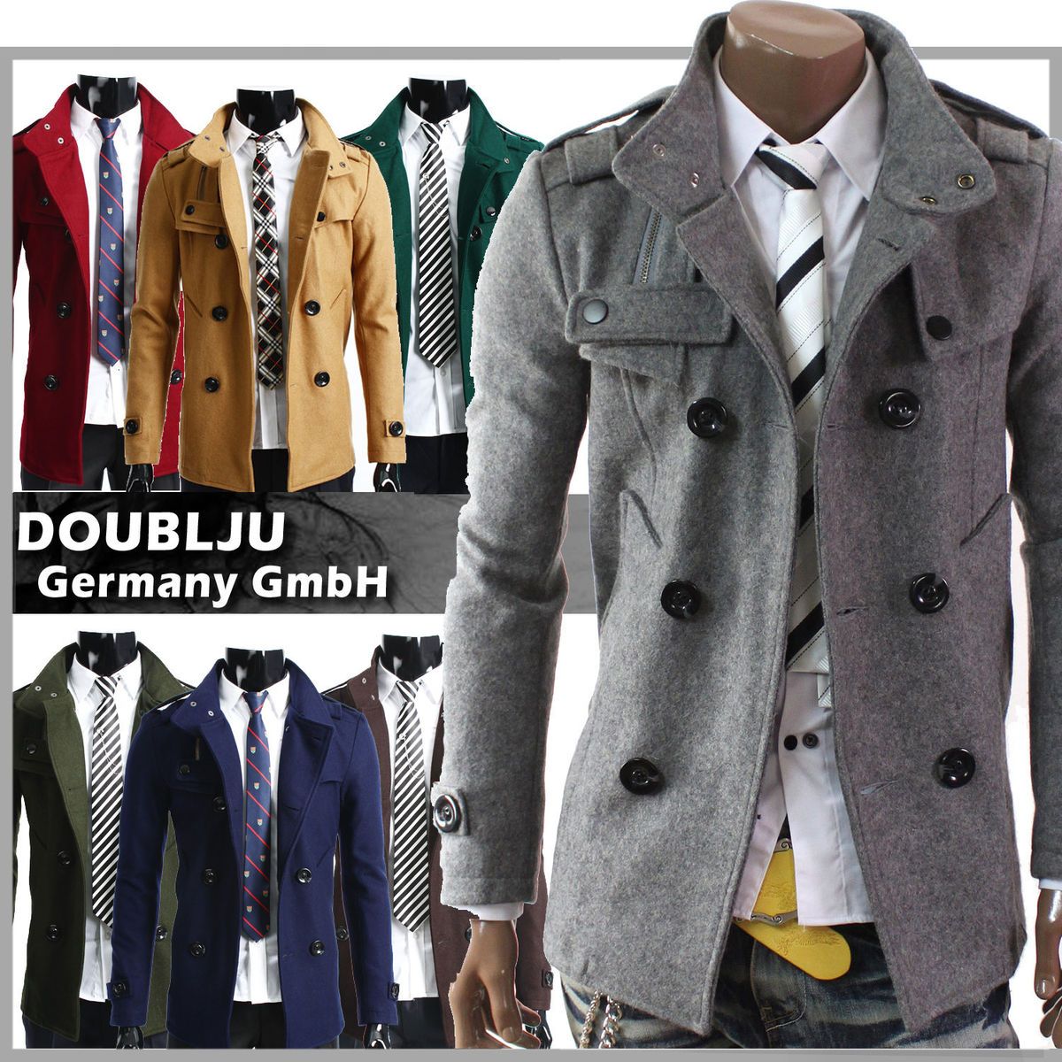   Herren Casual Double PEA Wolle Half Trenchcoat Jacke(868)