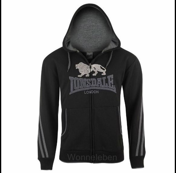 Lonsdale Hoody Hoodie Jacke schwarz silber grau Fleece L XL 2XL 3XL