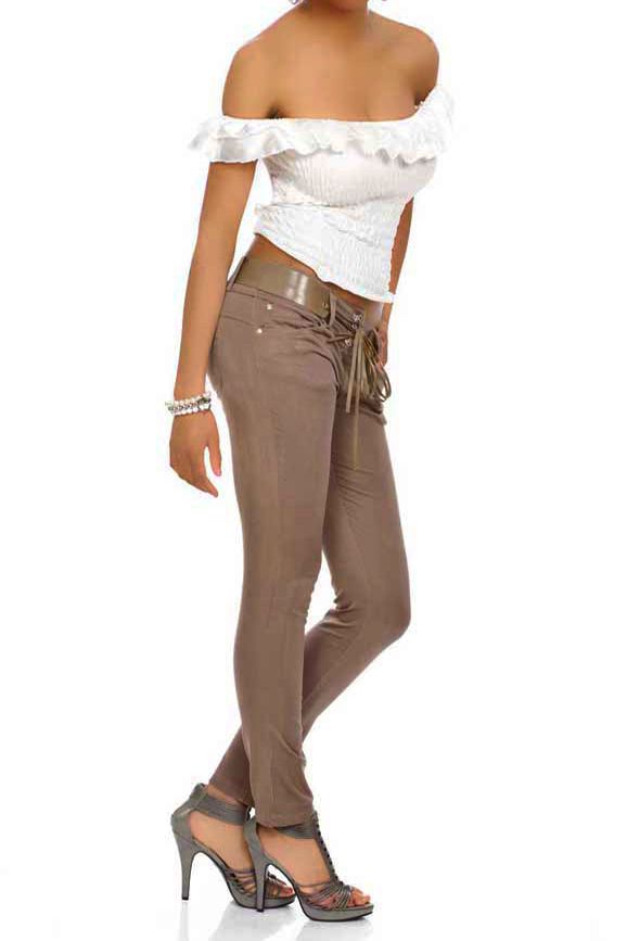 Sexy Damen Skinny Stoffhose Hufthose Chino Hose Rohren Jeans Braun On Popscreen