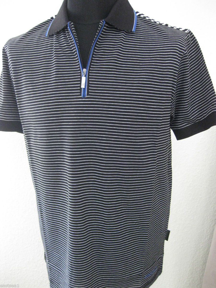 Carlo Colucci Premium Polo Shirt kurzarm black fein gestreift M XXL 39