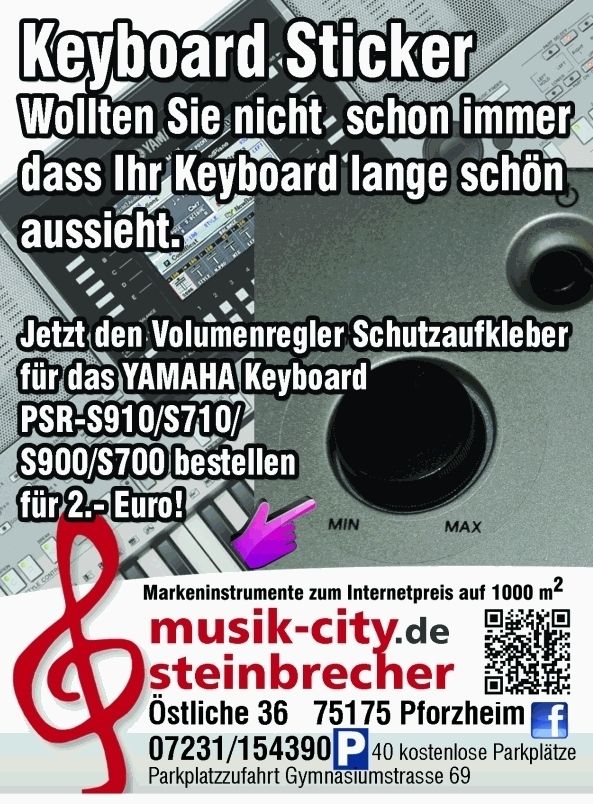 Für YAMAHA PSR S910 Keyboard Sticker für Volumenregler KLAR