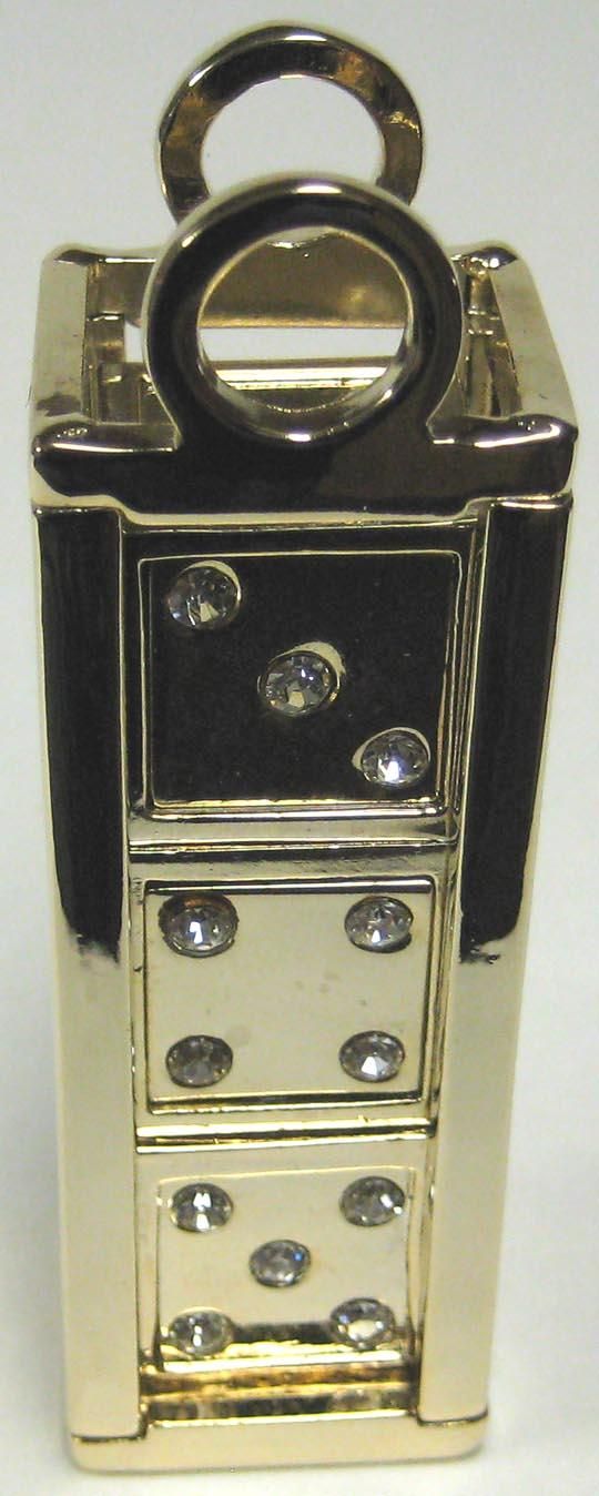 Goldtone Dice Holder Pendant W/ 3 Real Rhinestone Dice