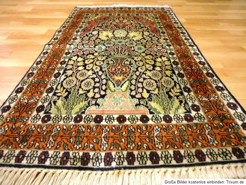 Seidenteppich GHOM KASCHMIR SEIDE Top. Teppich Silk Old Rug 120x72cm