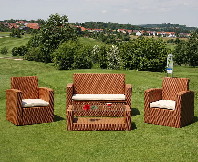 Ware Modulares Garten Sofa Turin, Poly Rattan ~ rot braun, Sofa