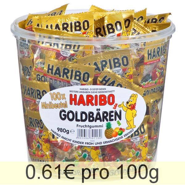 Haribo Goldbären, 100 Minibeutel, 980g Dose